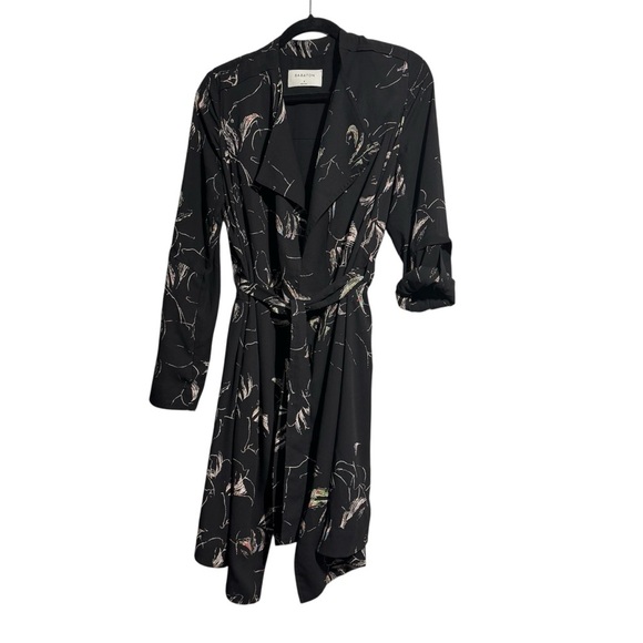 Aritzia Babaton Quincy Black Floral Trench Coat Pockets Tie Closure Size Small - Picture 2 of 14